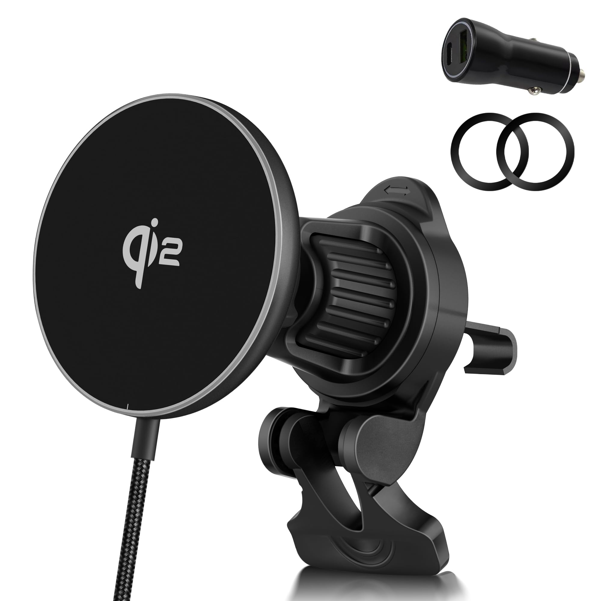 Orzero Upgraded 15W Qi2 Certificated Wireless Car Charger for iPhone 15/14/13/12 Series, Mag-Safe Vent Mount with PD Adapter, Fast Charging, Secure Magnetic Hold, Black