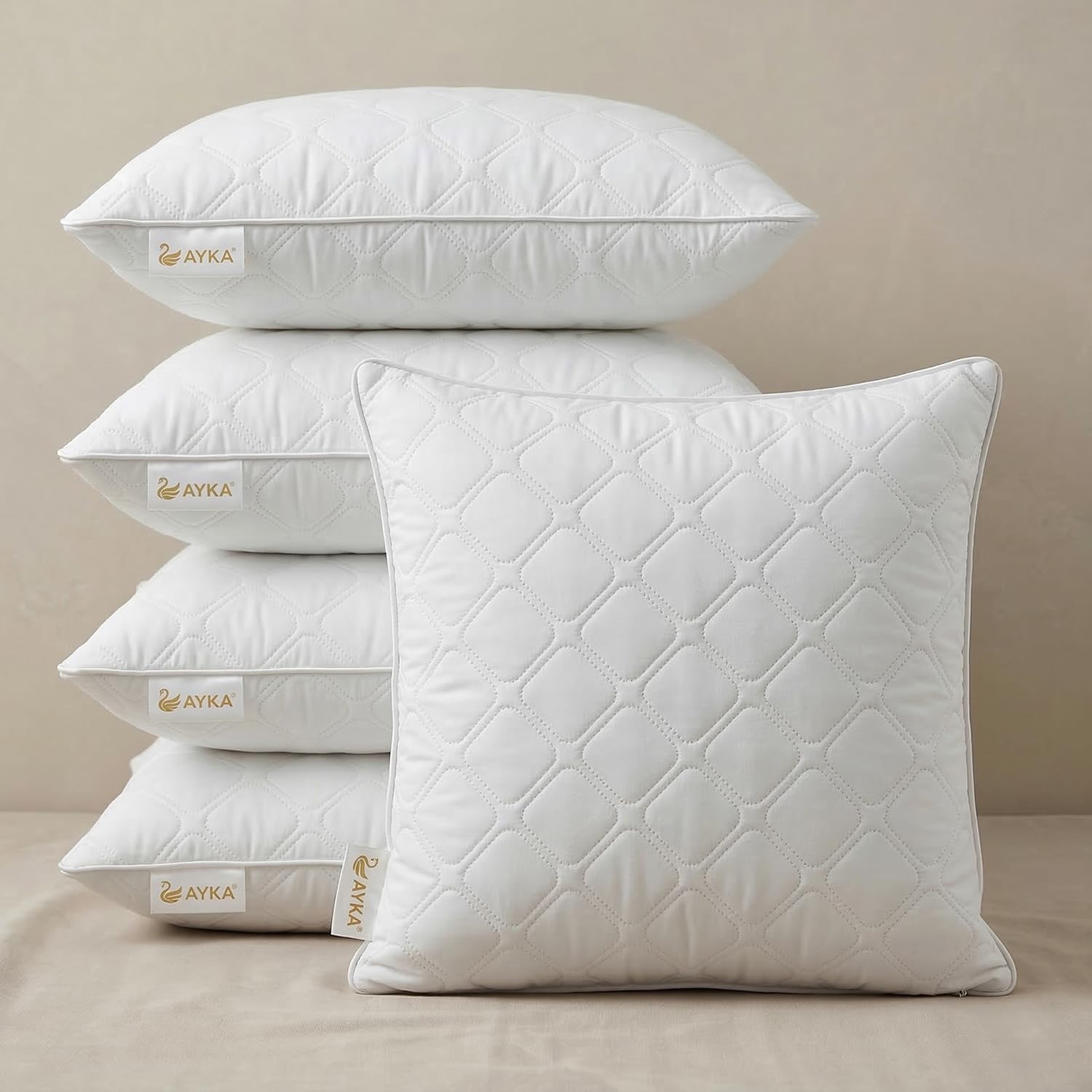 AYKA Microfiber Cushion Filler Set of 5 (12x12 Inch) | Soft & Fluffy Sofa Cushions Inserts | Premium Polyester Fiber Throw Pillows for Sofa, Couch, Bed & Living Room Decor | White