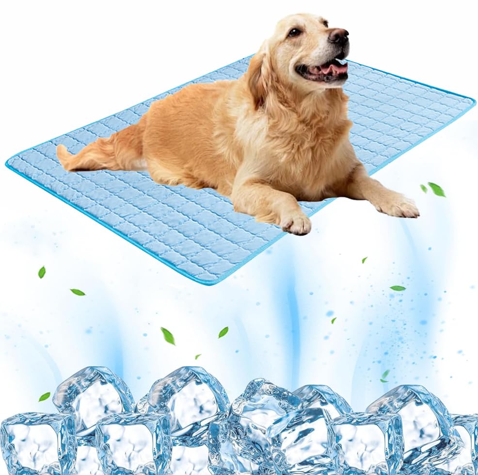 Pet Cooling Mat Pad, 2025 Upgraded Pet Ice Silk Mats, Pet Cooling Mat Ice Silk Cool Mat for Dogs & Cats, with Non-Slip & Foldable Summer Reusable Pet Cool Bed (Blue, XS-40x30cm)