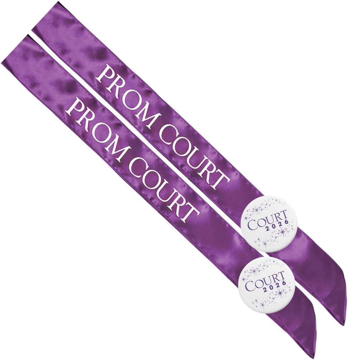 Anderson's Purple & White Prom Court Sash Set with 2026 Buttons, Prom Accessories for High School Dance, Party, Costume, or Event, 4 Piece Set
