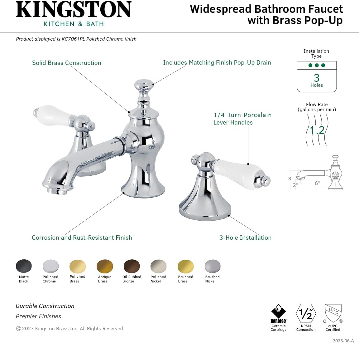 Kingston Brass KC7068PL Vintage 8 in. Widespread Bathroom Faucet, Brushed Nickel