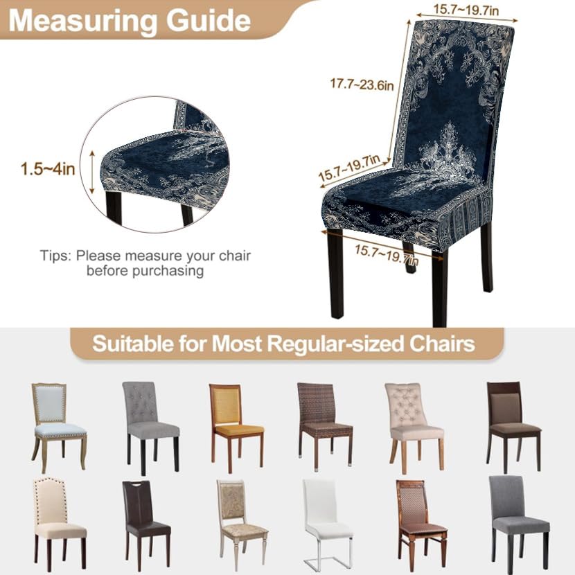 Image of Navy Blue Paisley Dining Chair Covers Set of 4, Boho Slipcovers
