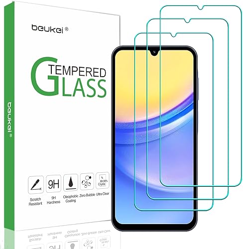 beukei Paquete de 3 protectores de pantalla de vidrio templado compatibles con Samsung Galaxy A15 5G y Galaxy A15, sensible al tacto, compatible con beukei Paquete de 3 protectores de pantalla de vidrio templado compatibles con Samsung Galaxy A15 5G y Galaxy A15, sensible al tacto, compatible con