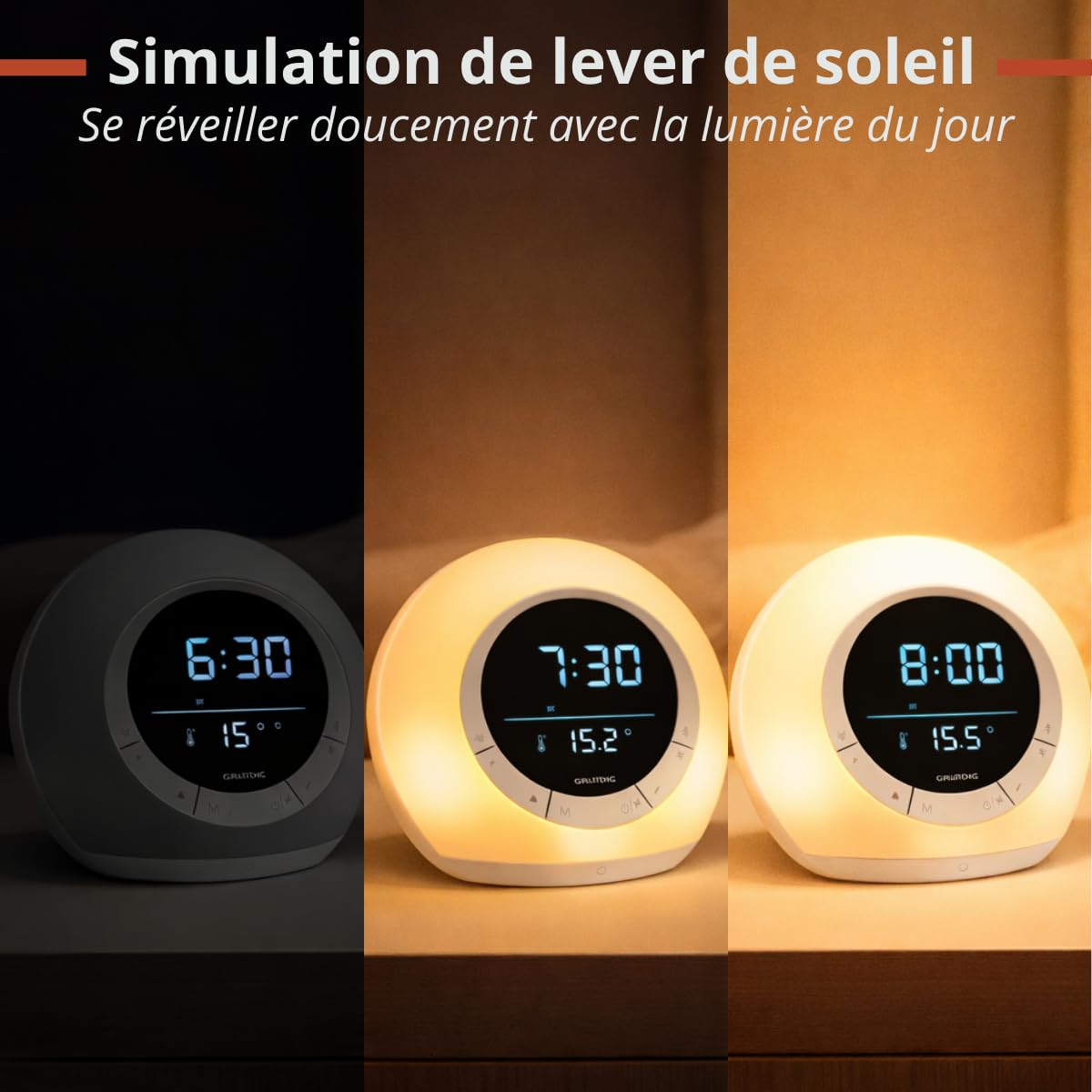 Grundig Réveil Lumineux – Réveil Connecté avec Radio et Bluetooth – Lampe avec Écran LED – Lampe de Chevet – Blanc