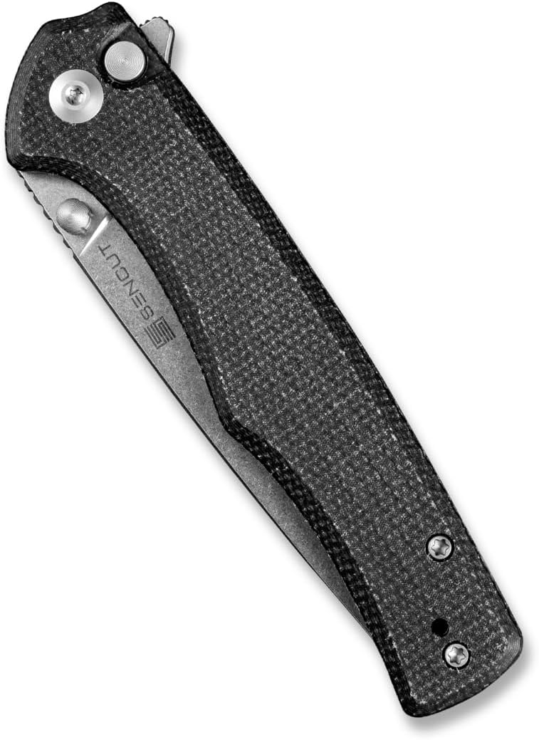 SENCUT Crowley Pocket Knife, Folding Knife for EDC, Black Micarta Handle Stonewashed D2 Blade Foldable Knife with Clip, Everyday Carry Knife for Men Women, Indoor Outdoor Gift S21012-2