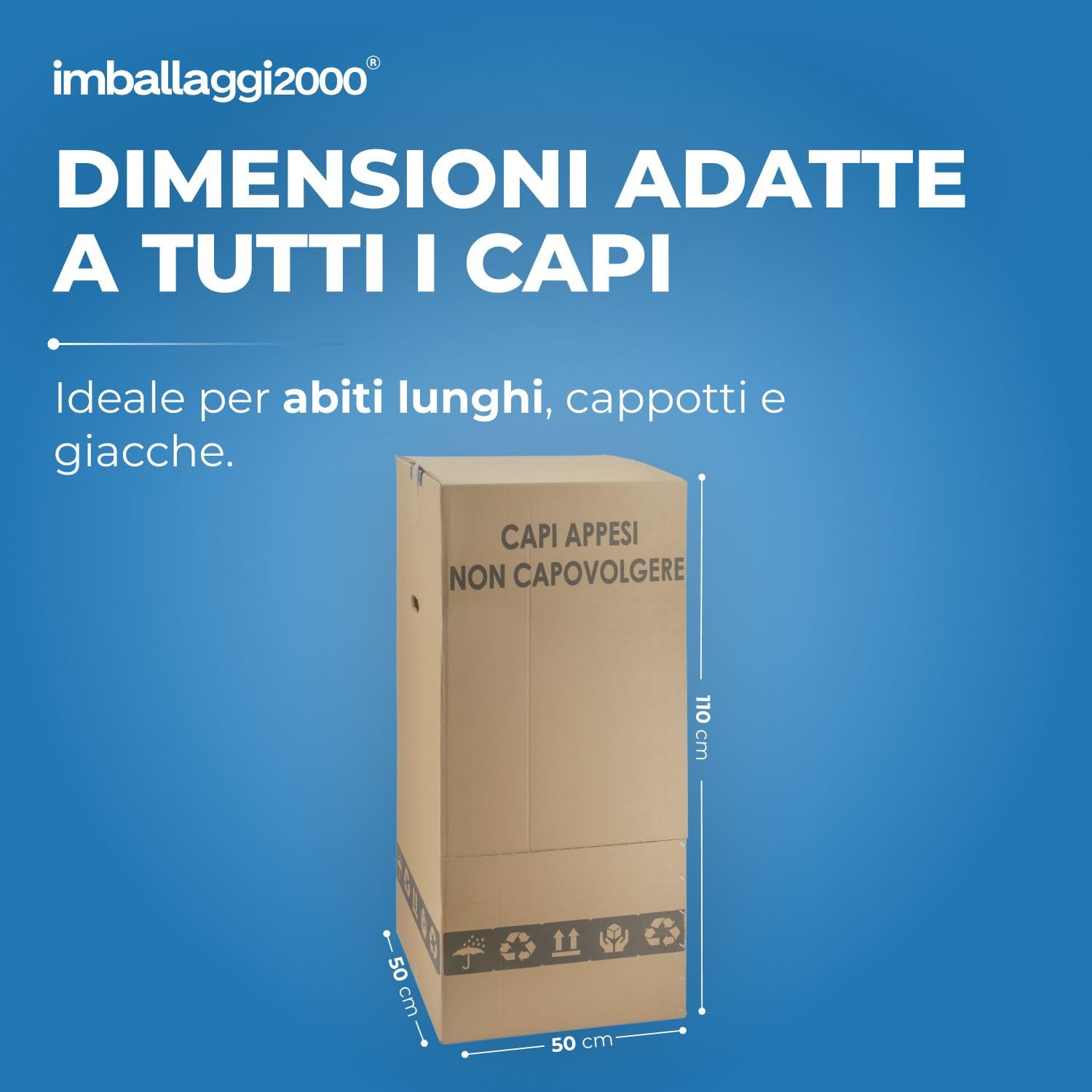 IMBALLAGGI 2000 - Scatole Cartone Porta Abiti con Barra Appendiabiti - 50x50 cm h 110 cm - Scatoloni per Trasloco Armadio - 5 Pezzi
