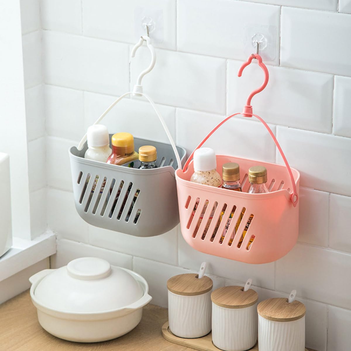 Veemoon Cesta Colgante de Pared para Baño 4 Piezas Plástico (,) Organizador de Ducha Portátil para Gel, Champú y Accesorios de Limpieza