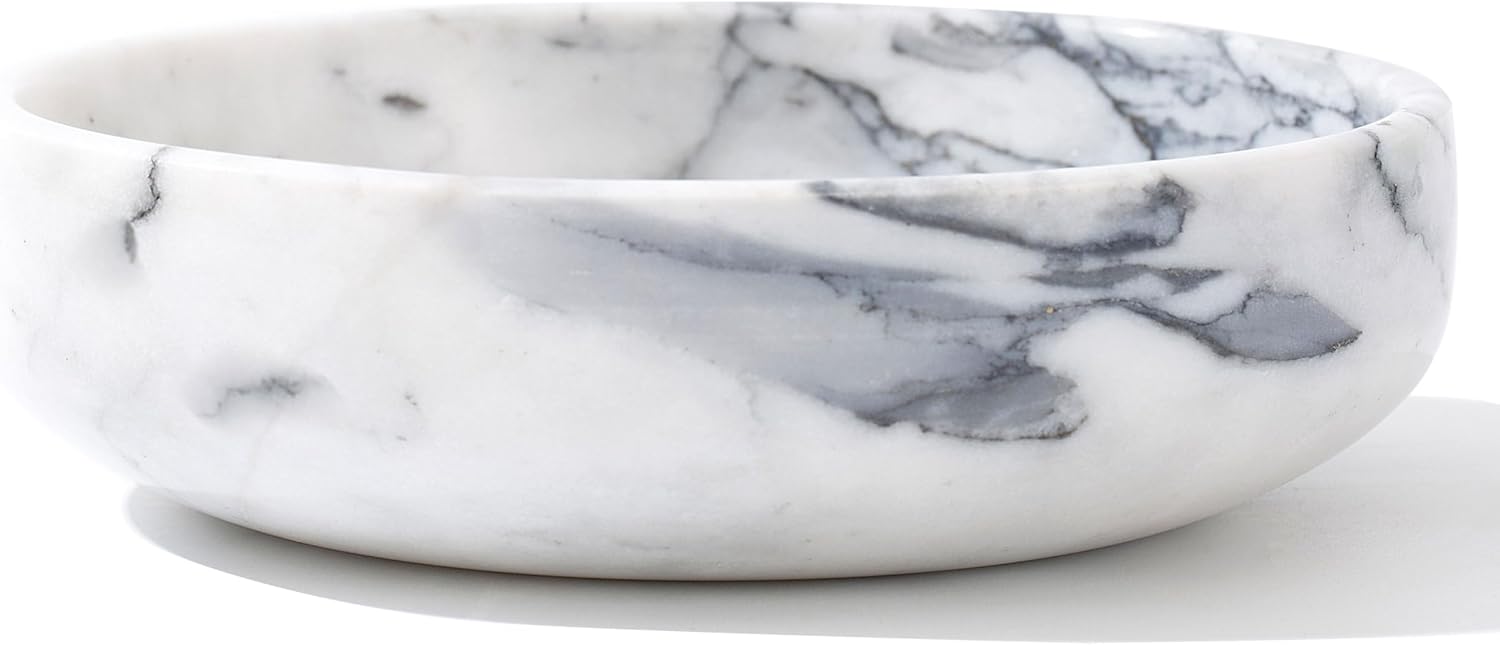 6.7" Decorative Bowl - Natural Marble Key Bowl & Centerpiece (White & Grey)