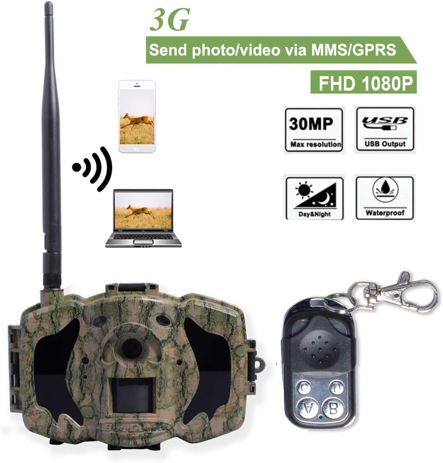 BolyGuard 3G Cellular Wildlife Trail Camera WIFI MMS GPRS with Infrared Night Vision Motion Activated 30MP 1080P Hunting & Scouting Camera +Wireless Remote Control