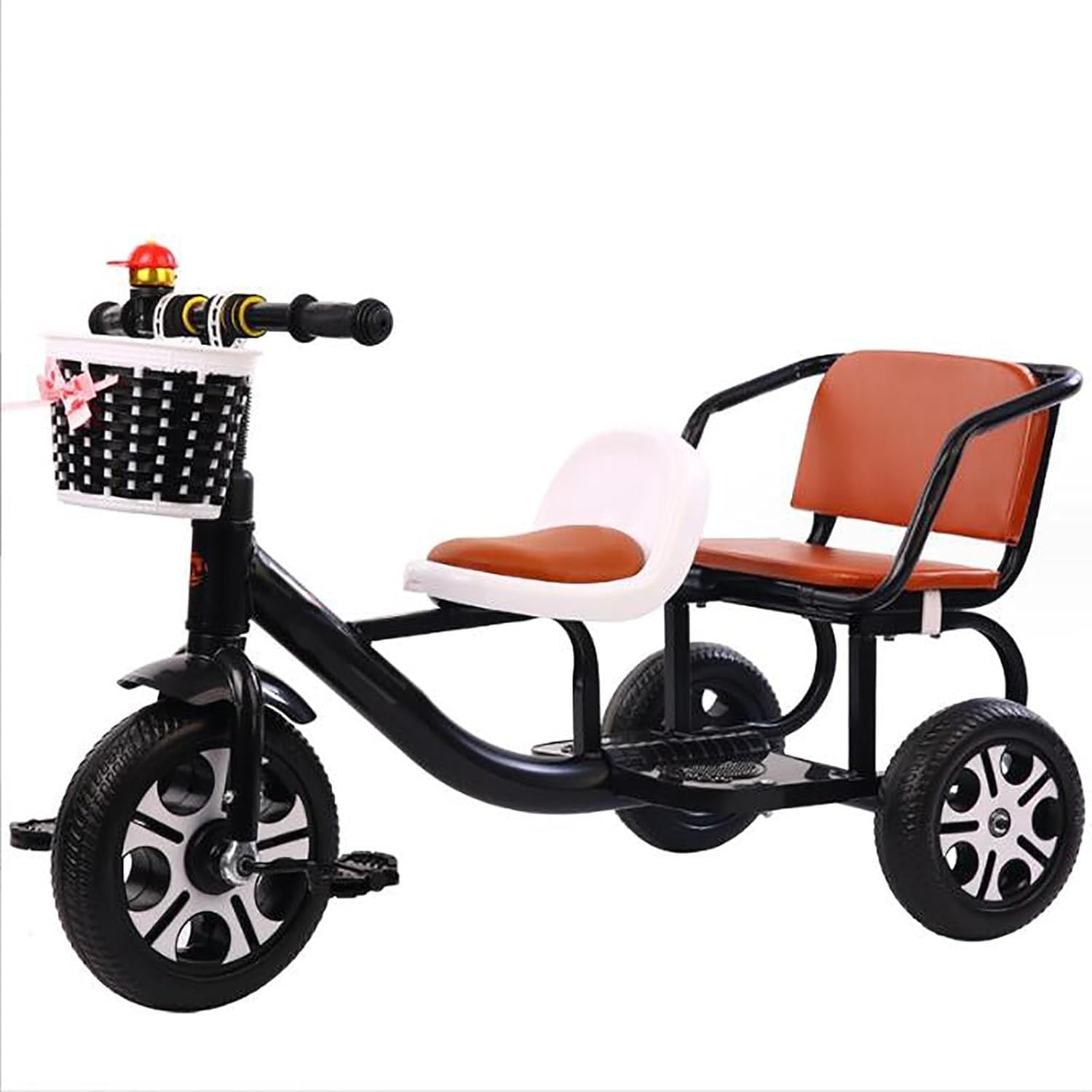 Double Seat Children Tricycle with Back Storage Basket - Perfect Multifunction Trike for Two Ages 1-6 Years Old Over 1 Year Girl Gifts(Black)