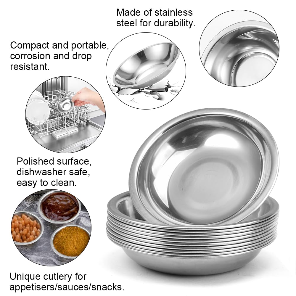 Ciotoline In Acciaio Inox Per Salse E Antipasti - Set Da 10 Pezzi Da 8 Cm - Ideali Per Sushi E Condimenti