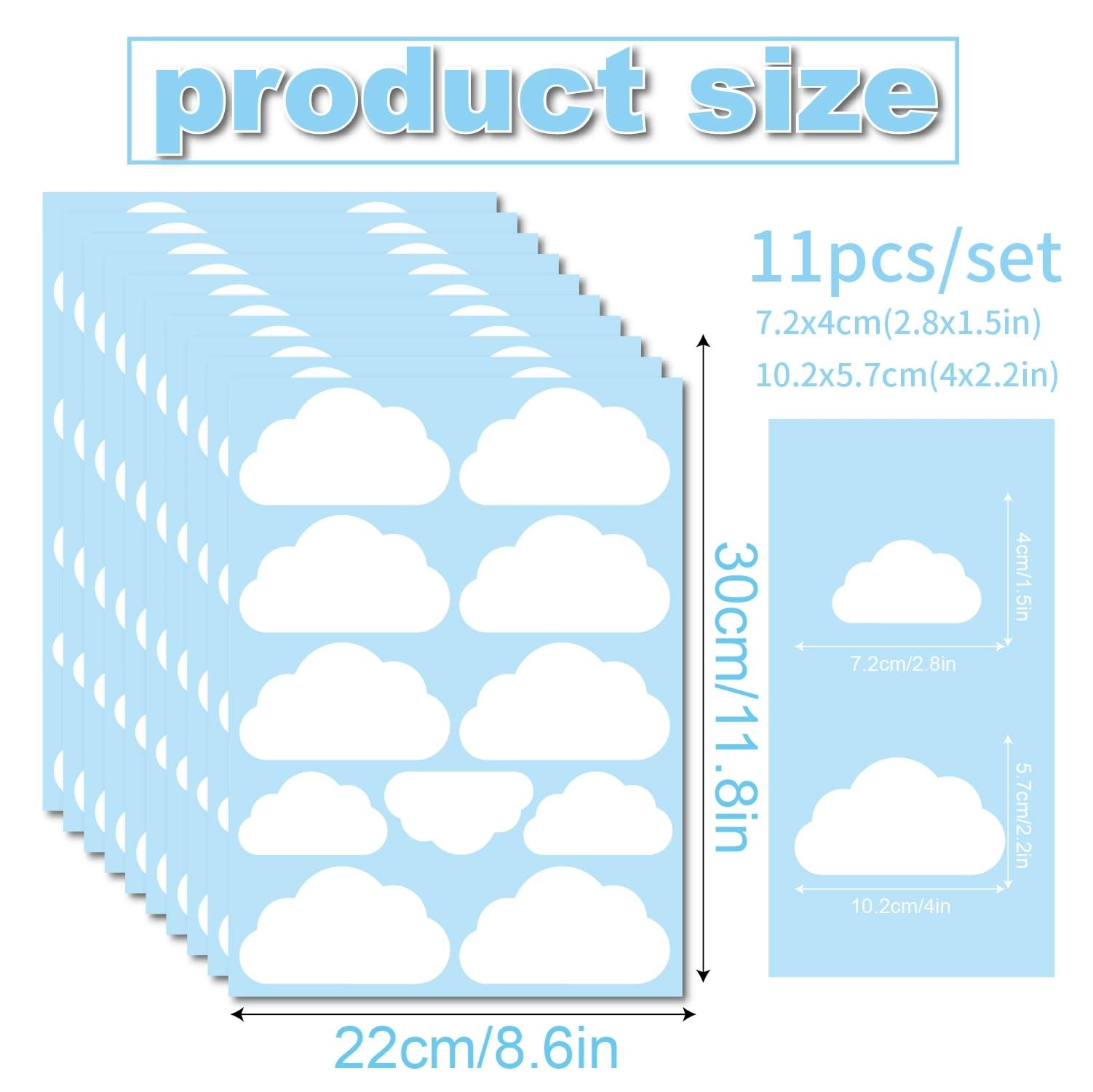 10Sheets White Clouds Wall Stickers,Cloud Wall Stickers Murals Art Design Wall Decals for Teen Kids Bedroom Playroom Nursery Kindergarten Classroom Living Room Nursery Decoration,DIY Home Mural - Image 4