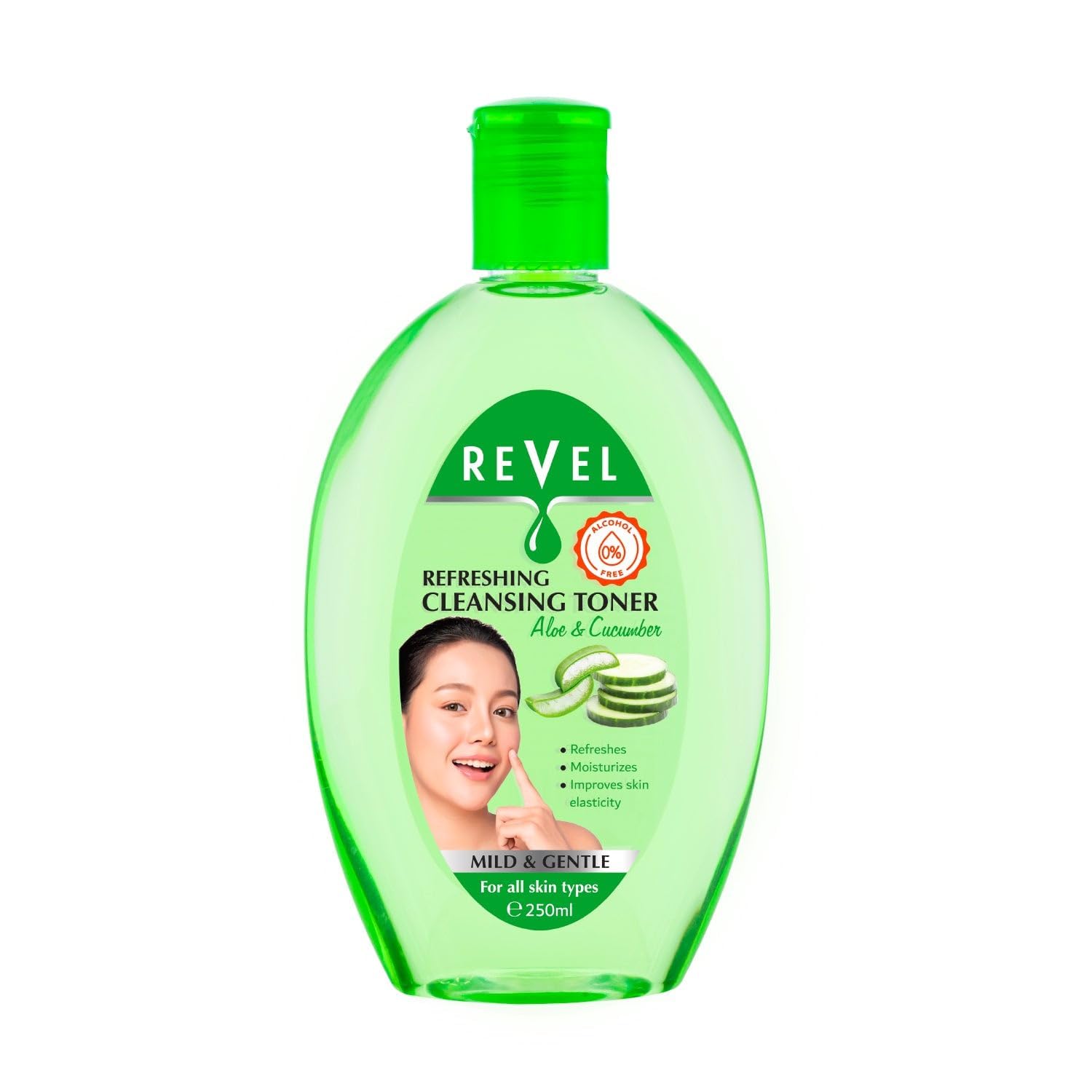REVELSkin Care Aloe Vera & Cucumber Refreshing Cleansing Facial Toner 250ml, Alcohol Free, Refreshes, Moisturizes, Skin Purifying, Glow Skin, Daily Use, After Shave, All Skin Types
