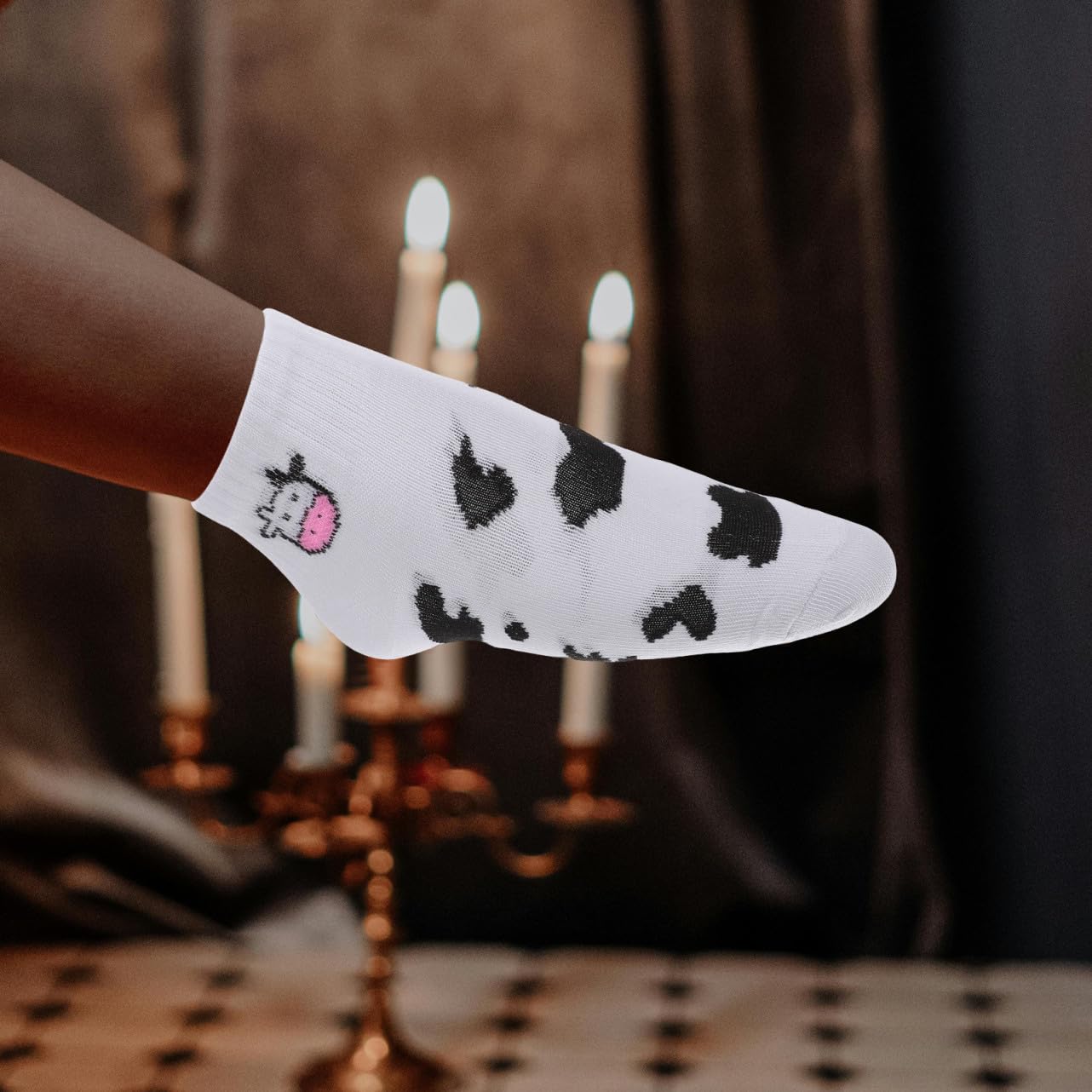 Garneck 5 Pares Calcetines Cortos Mujer Estampado Vaca Algodón Elástico Transpirable Verano Otoño Regalo Teens