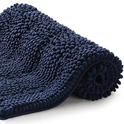 Tengtenglink Bath Mats For Bathroom,Thick Soft Chenille Floor Mats,20X32 Inches Non Slip Shower Mats Ultra Water Absorbent Doormat.-Navyblue #TOP20