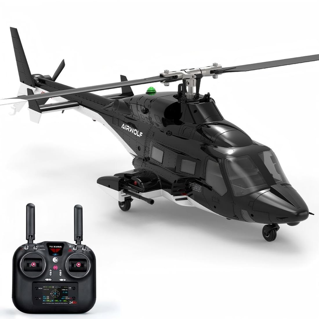 YUXIANG F02S Airwolf RC elicottero per adulti, scala 1/34 2.4G 8CH Flybarless elicottero militare con localizzazione del flusso ottico e posizionamento GPS (1 batteria)
