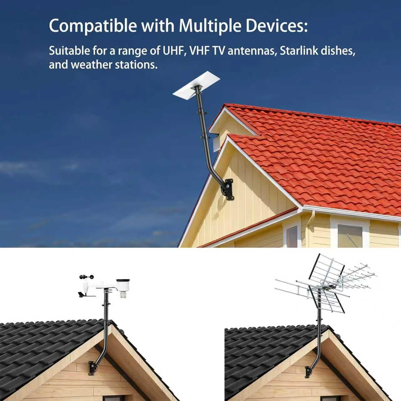 Asta di montaggio universale (diametro 38 mm x lunghezza 117 cm) - Supporto per tubo a J per antenna, ciotola Starlink e stazione meteorologica - Fissaggio girevole regolabile per parete, grondaia