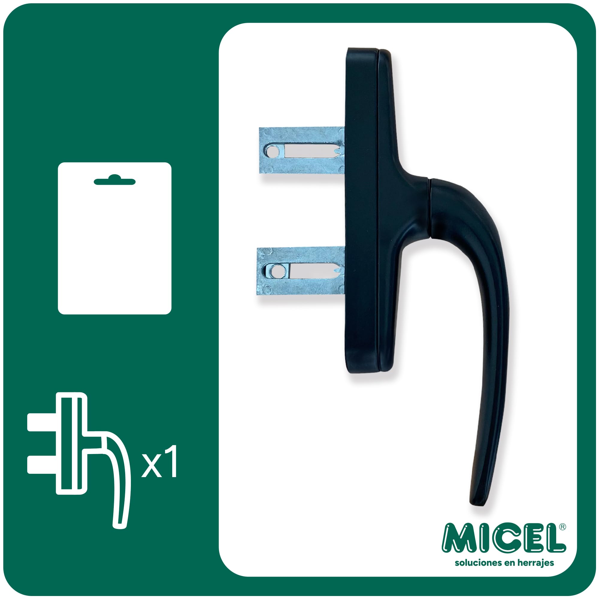 MICEL - 92700 - Cremona para Ventanas Mallorquinas con Apertura Exterior, Reversible, en Aluminio, acabado Negro, 2 Palas, 63 x 180 x 27 mm