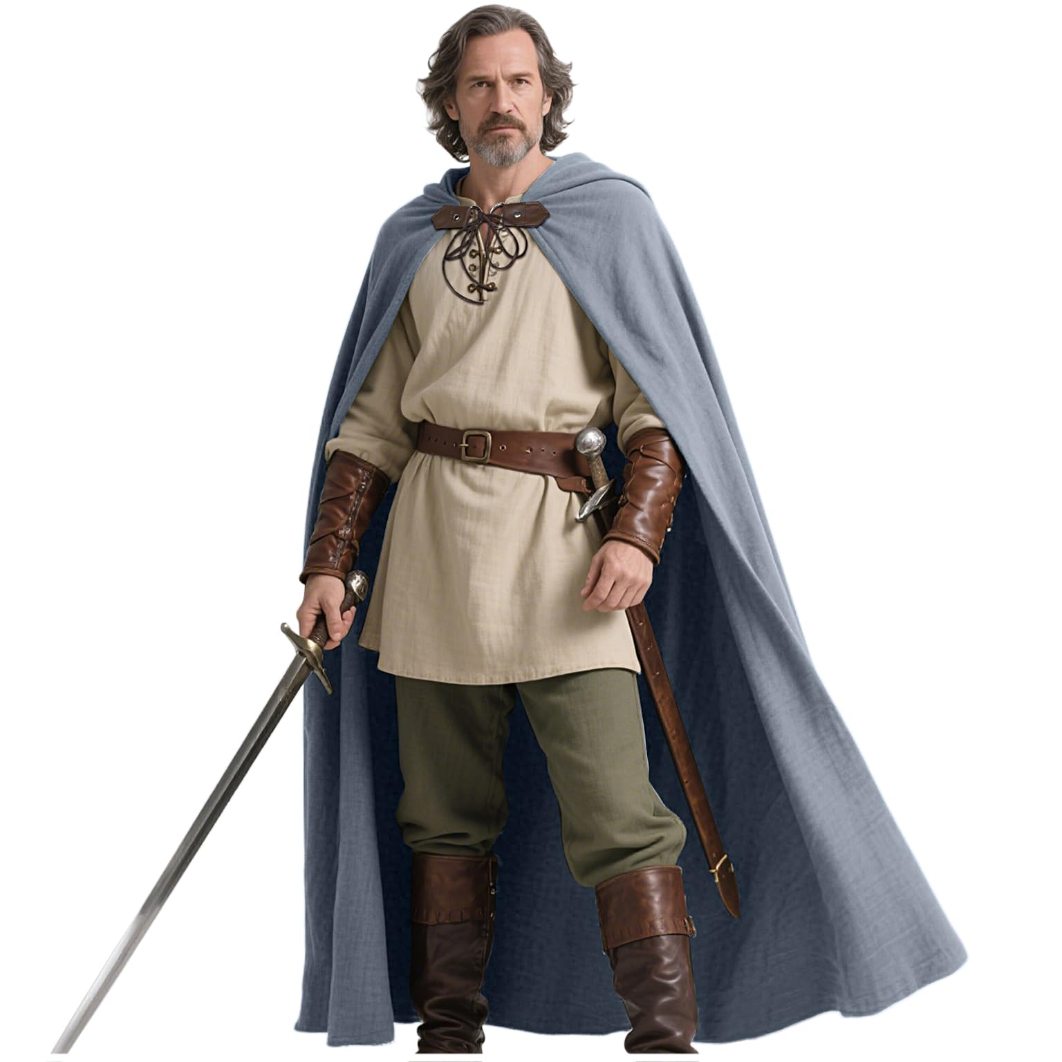 Joukavor Renaissance Hooded Cape Medieval Linen Cloak with Hood for Women Men, Grey, One Size โ image 1