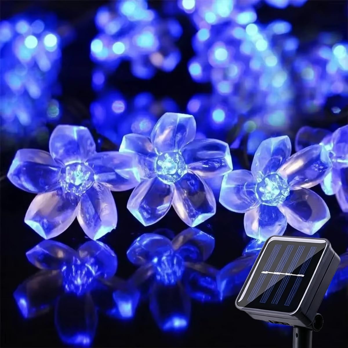 Treer Solar String Lights Outdoor Garden, Cherry Blossom Solar Powered Fairy Lights with 8 Modes IP65 Waterproof Outside Decorative for Patio Yard Festival Party Wedding (Blue,22M 200LED)