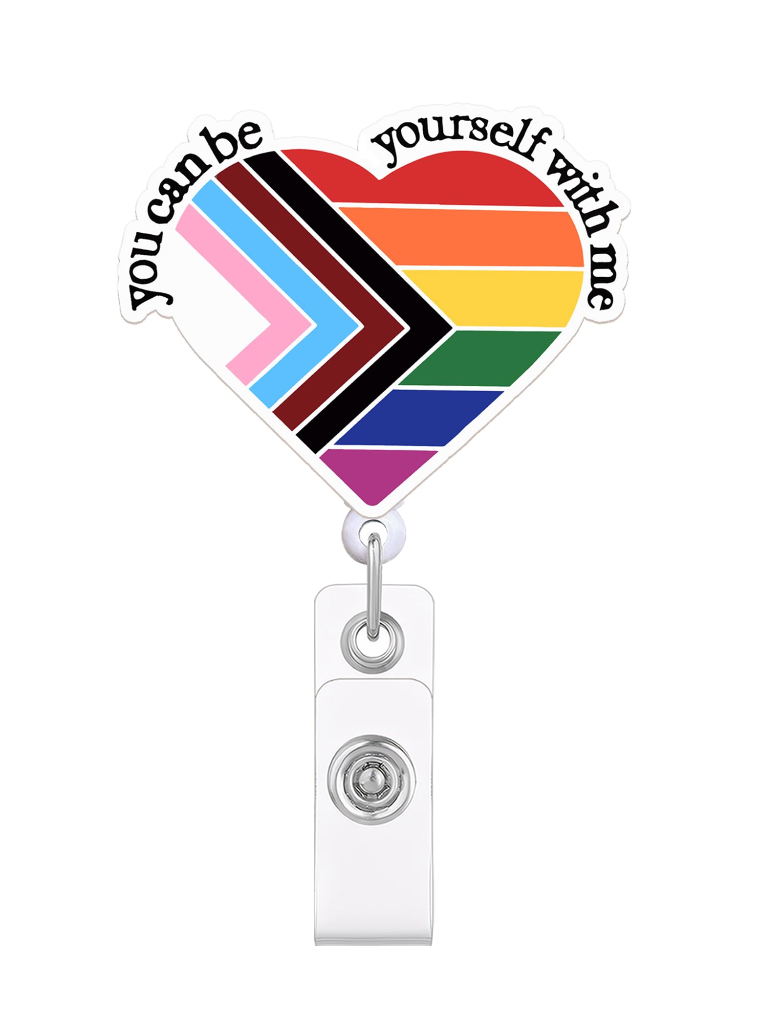 You Can Be Yourself Badge Reel, Rainbow Safe Space LGBT Pride Retractable ID Holder with Clip for Nurse, SLP, Therapist, Social Worker