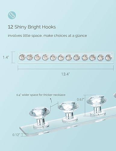 Miniatura 2 de Perchero para collares de acrílico para colgar en la pared organizador de joyas con 12 ganchos en forma de diamante perchero de joyería para