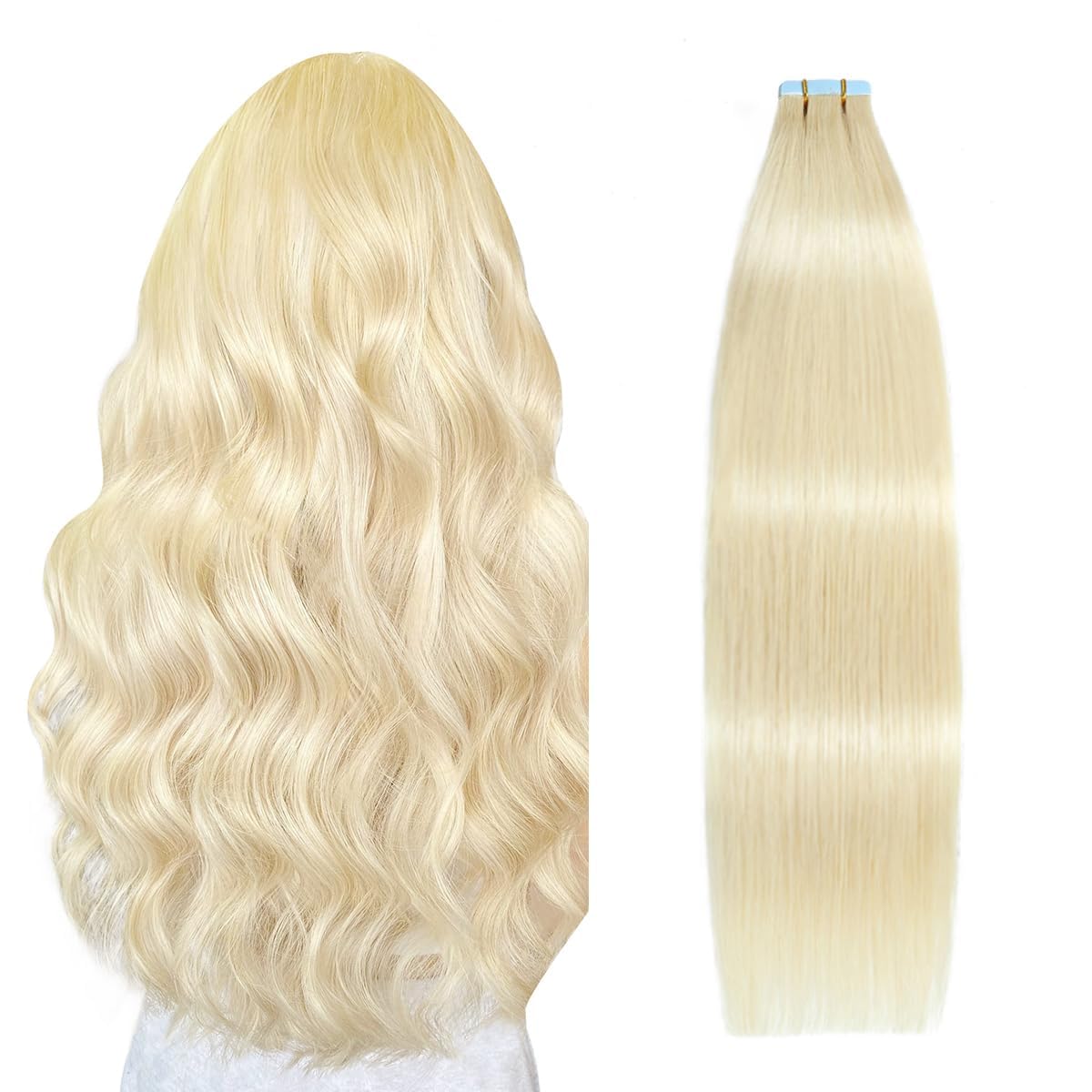 SUYYA Tape in Hair Extensions Human Hair Bleach Blonde 30 Inch 60g/pack 20pcs Straight Seamless Skin Weft Tape in Real Human Hair Extensions (30 inch