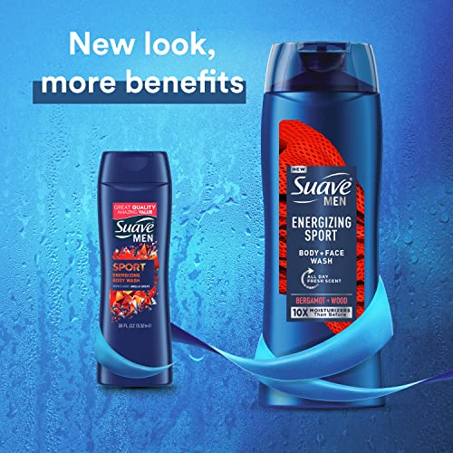 Suave Men Face & Body Wash, Body Cleanser For Moisturized Skin, Energizing Sport, With An All Day Fresh Scent 18 Oz #TOP2