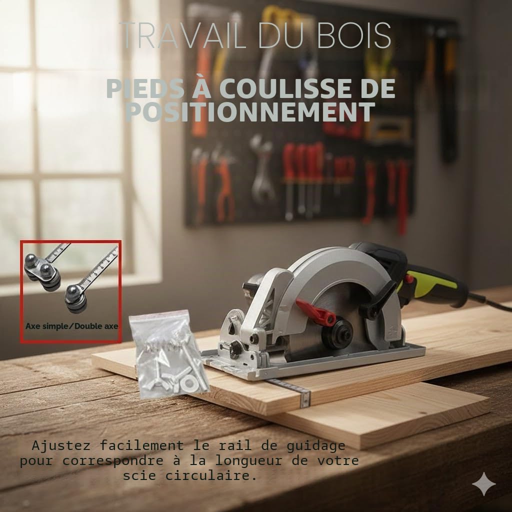 Guide de coupe de précision en acier inoxydable – Rail de guidage réglable et étriers de positionnement pour des mesures précises et une coupe facile du bois avec rail de guidage de scie circulaire