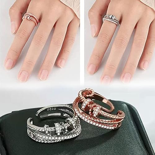 Miniatura 3 de Wosxpgg Threanic - Anillo de triple giro anillo giratorio de circonita Feelief anillo giratorio para la ansiedad con texto en inglés To My Daughter