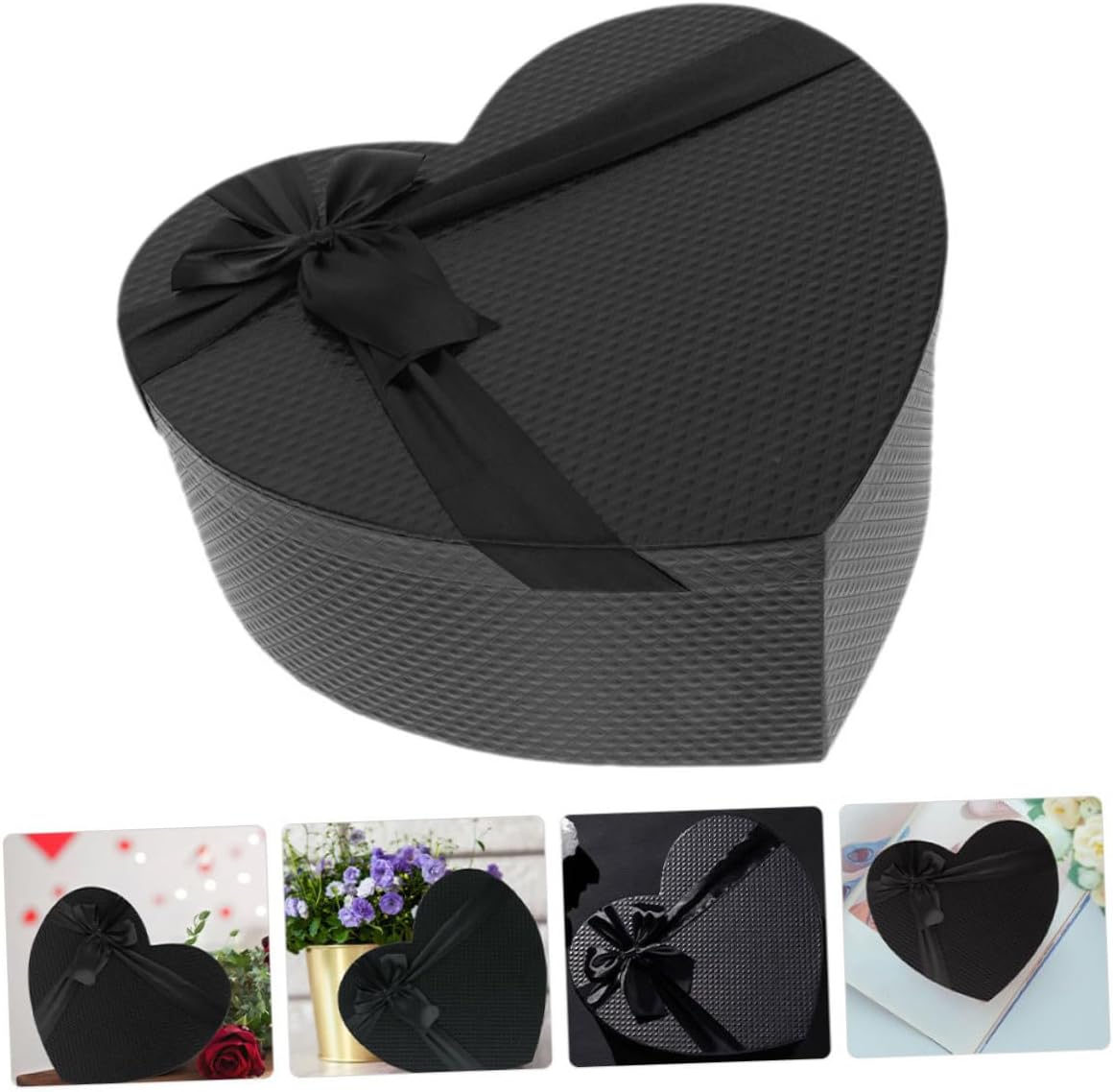 HAKIDZEL Heart Shape Packaging Box with Lid for Valentine's Day Flowers and Chocolates, Large Black Wrap Boxes 2pcs Set for Party and Wedding Presents