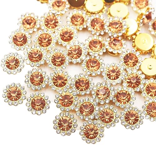8mm-12mm Sunflower Rhinestones Crystals Sew-On Beads & Buttons for Sewing - Glass Stone Accessories for Clothes & Crafts - (Color: Lt Peach-G/Size: 10Mm - 30Pcs)
