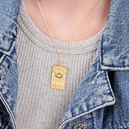 14K Gold Vermeil, The Sun, Fotune, The World, The Moon Pendant, Tarot Cards Charm,Good Luck Amulet Pendants Sterling Silver Jewelry Gift For Her2