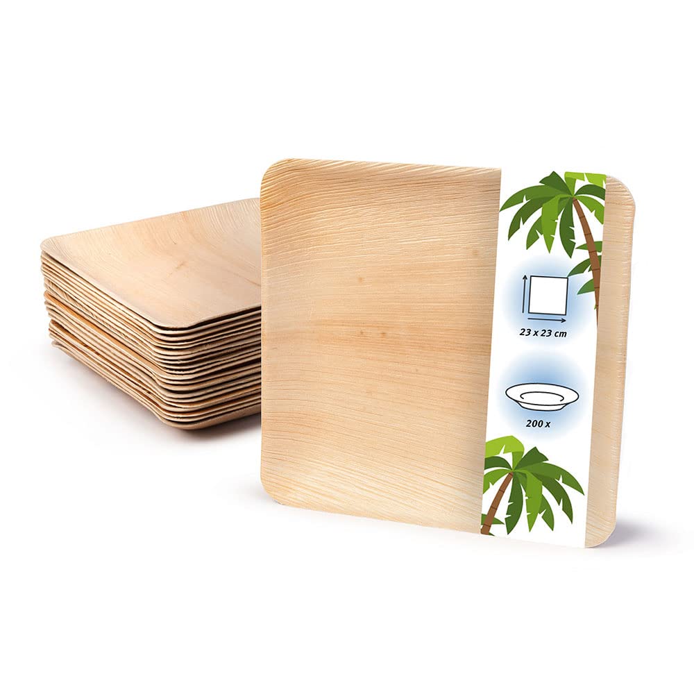Palmware Wysokiej jakości naczynia z liści palmowych I 200 sztuk talerzy z liści palmowych prostokątnych 23 x 23 cm I ekologiczne naczynia jednorazowe biodegradowalne naczynia imprezowe