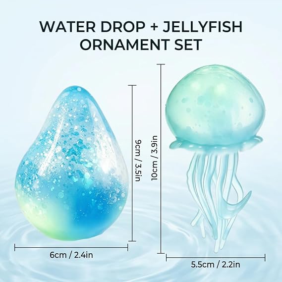 Jellyfish Squishy, Desktop Ornament, Water Drop Fidget Stress Ball, Transparent Waterdrop Design With Floating Jellyfish, Office Desk Accessory For Stress Management And Focus Enhancement ﻿