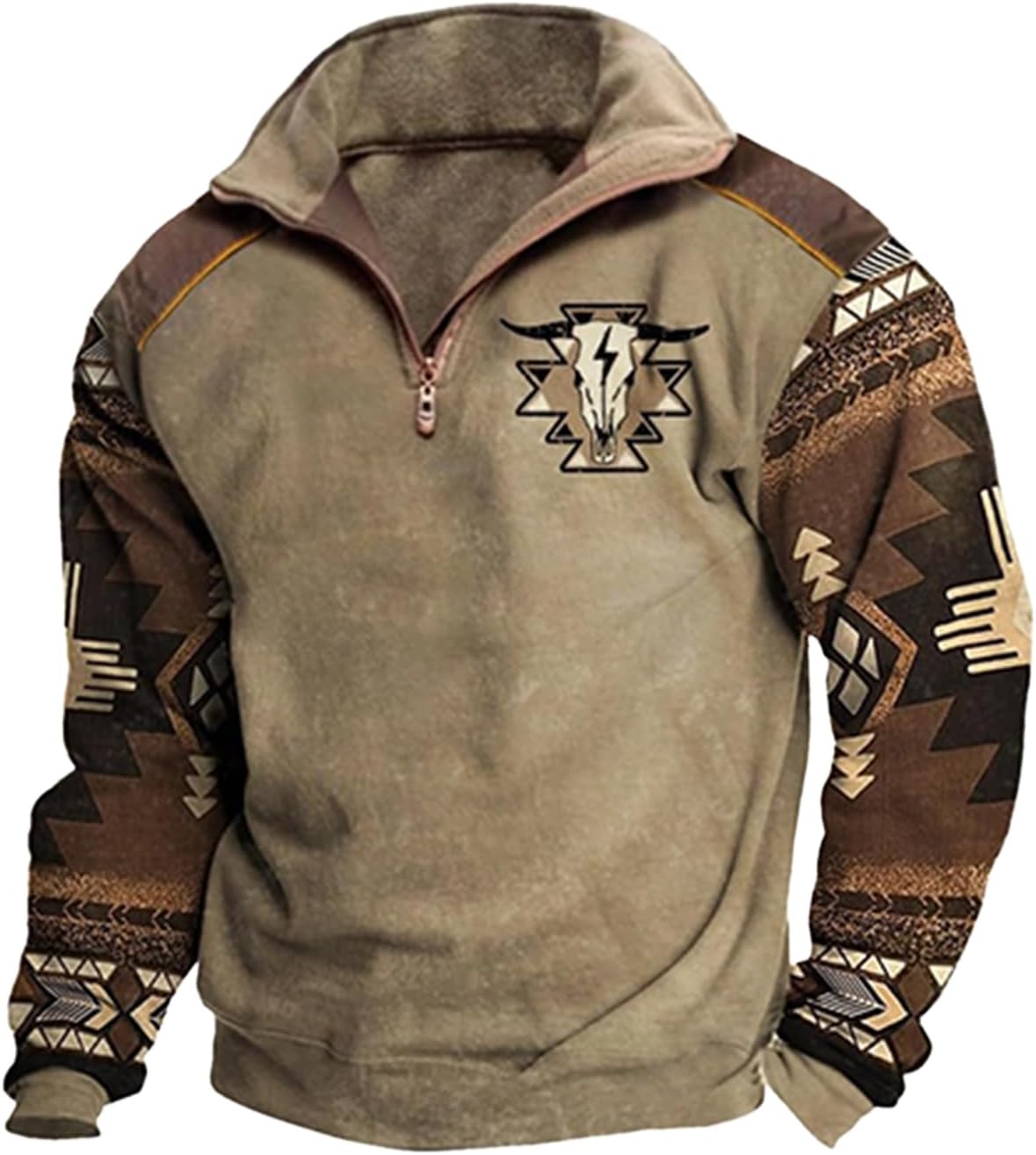 Western Sweatshirts for Men Aztec Ethnic Print Quarter Zip Pullover Fleece Hoodies ...