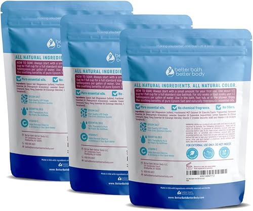 Miniatura 2 de Sal de baño para piel seca (paquete de 3 con cuchara) Sal de Epsom calmante para la piel con aceites esenciales puros en bolsa sin BPA con sello de