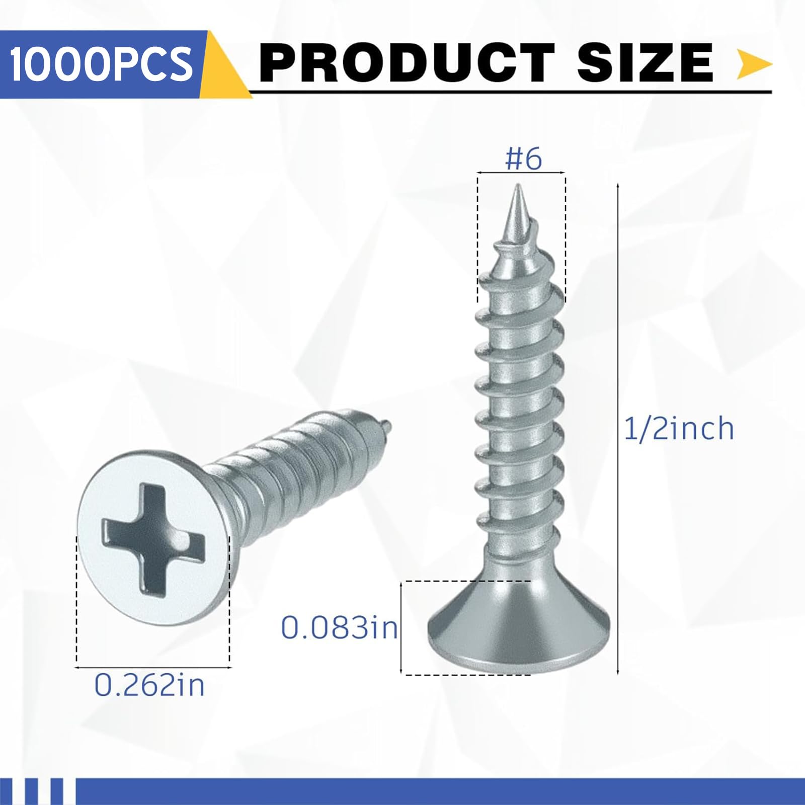 LEIFIDE 1000 viti a testa piatta da 1,3 cm, zincate, piccole cerniere per legno, mobili da interni, lavorazione del legno (ferro zincato)