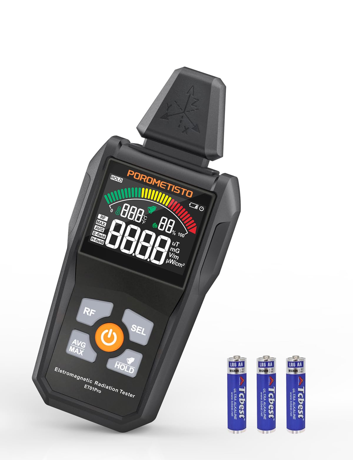 5-IN-1 Détecteur EMF POROMETISTO,avec Stockage des Données Et Batterie | Détecteur de Champ Électromagnétique Portable, Permettant la Mesure Simultanée des Données EF/MF/RF/Température/Humidité