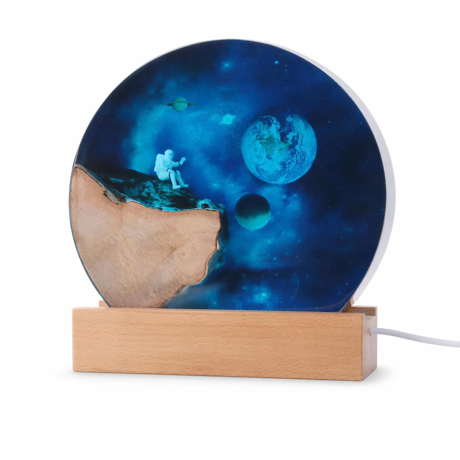 rockible Universum-Nachtlicht mehrfarbig Epoxidharz-Lampe mit Holzsockel sanft Harzlampe für Kinderzimmer