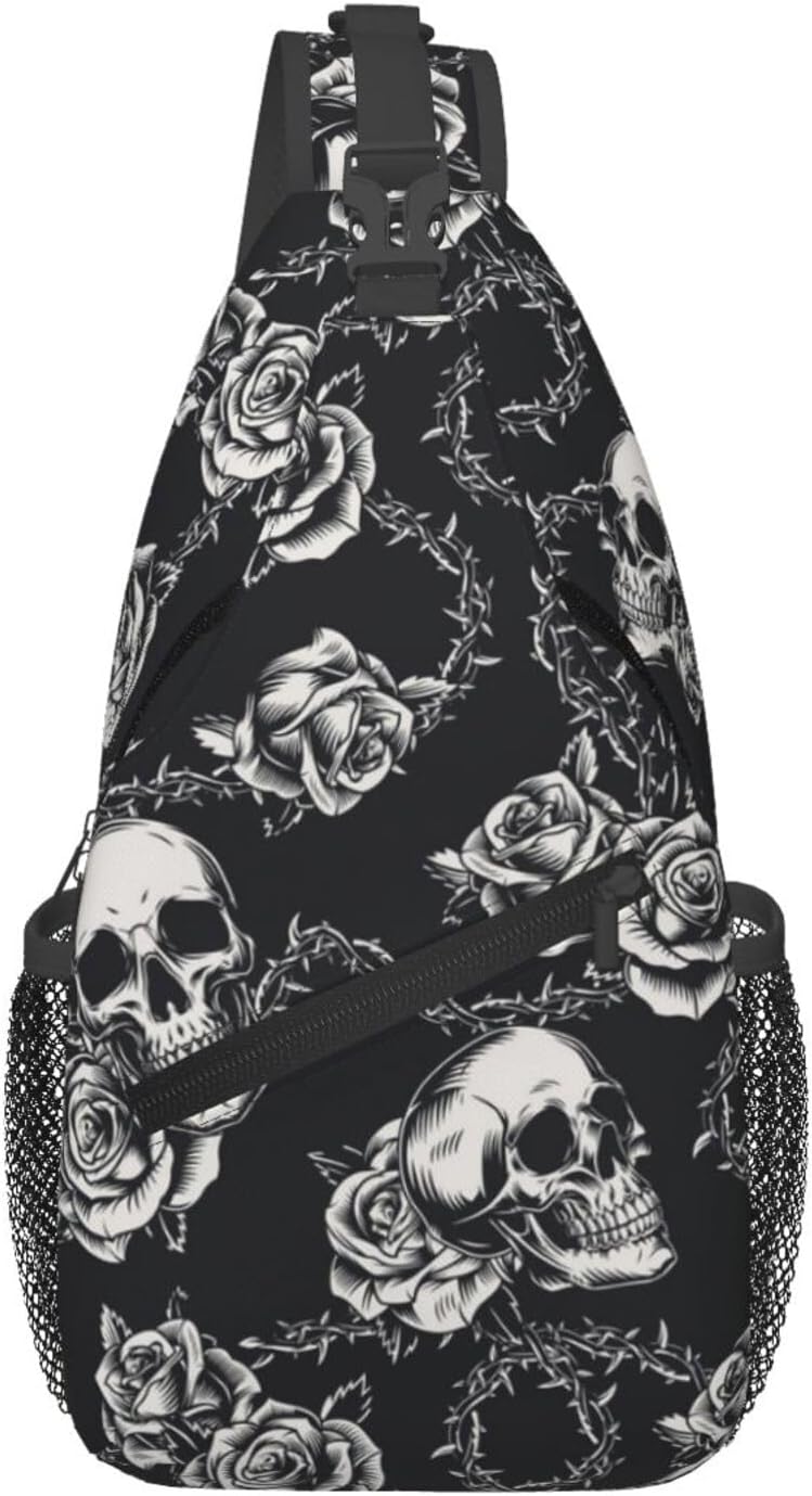 Skull Sling Backpack Chest Bag Crossbody Shoulder Bag Gym Cycling Travel Hiking Daypack For Men Women
