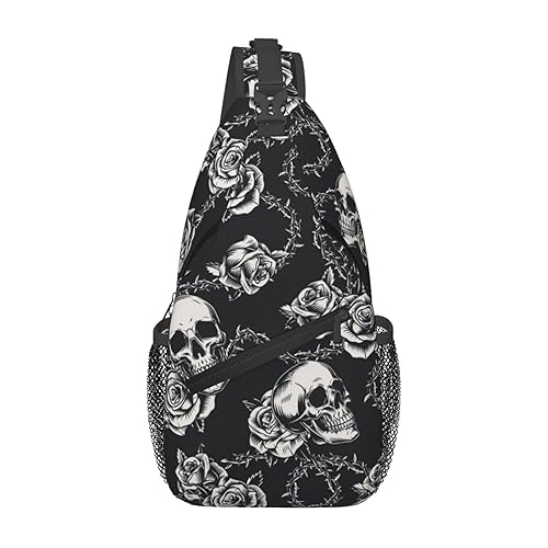 FHSUISN Skull Sling Backpack Chest Bag Crossbody Shoulder Bag Gym Cycling Travel Hiking Daypack For Men Women - Skull-0004 - One Size