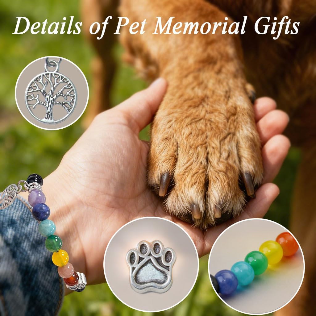 Pet Memorial Gifts, Sympathy Gift for Loss of Dogs and Cats, Chakra Rainbow Bridge Bracelet for Women Men Who Lost Pets - Image 4