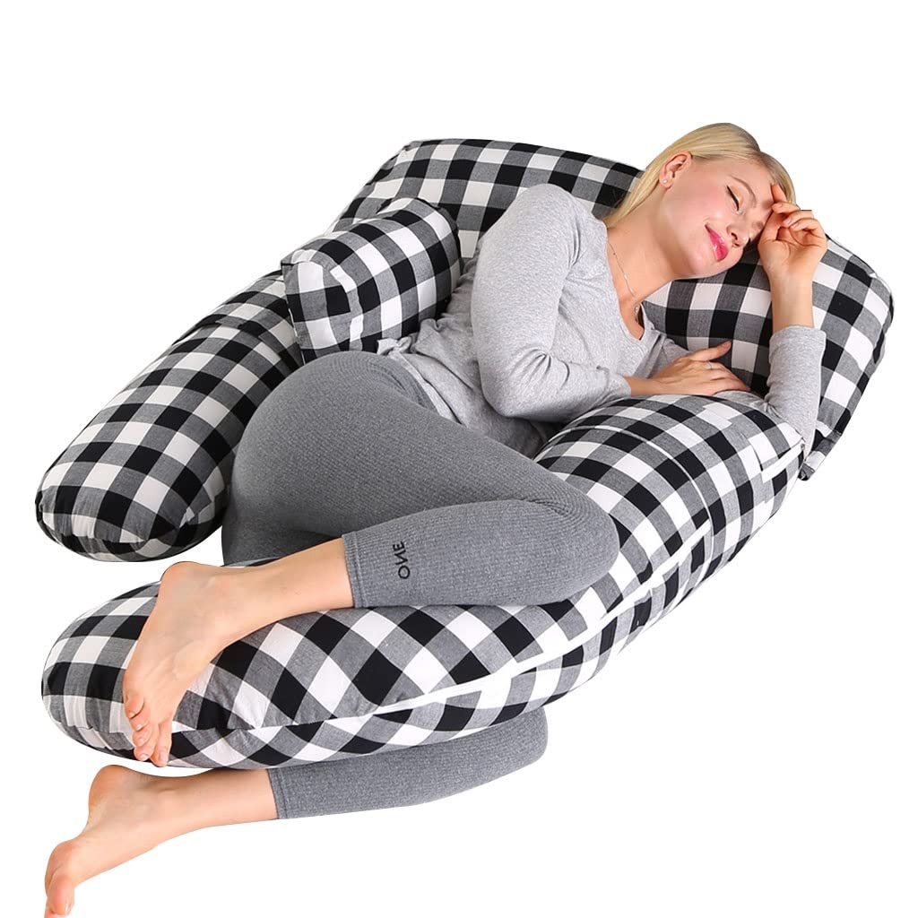 Coussin de grossesse en coton à carreaux pour des nuits sereines et un sommeil sur le côté