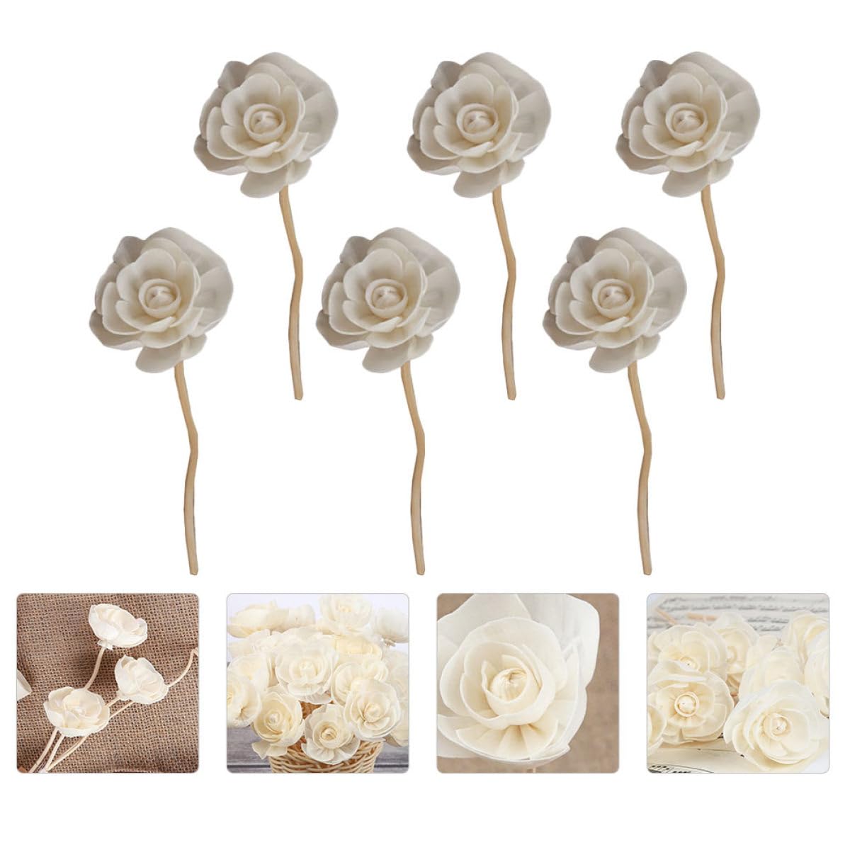 VICASKY Bâtonnets Aromatiques en Rotin Forme Fleur pour Diffuseur de Parfum, Lot de 6 Pièces, Libération D'huile Essentielle, Décoration Intérieure Cuisine et Hôtel