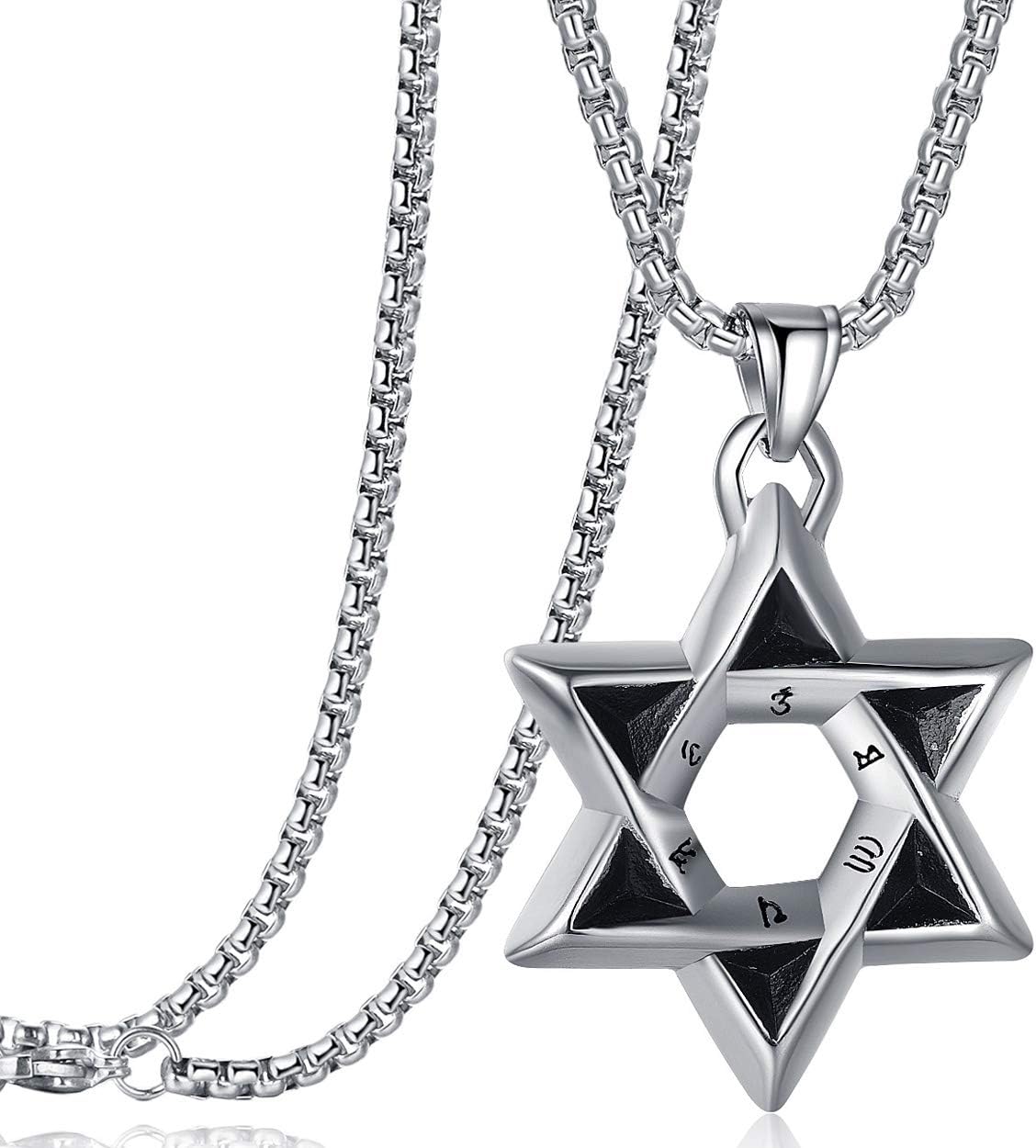 Rehoboth Star of David Six Pointed Megan Cross Pendant Necklaces for Men or Women Stainless Steel Chain 24 Inch