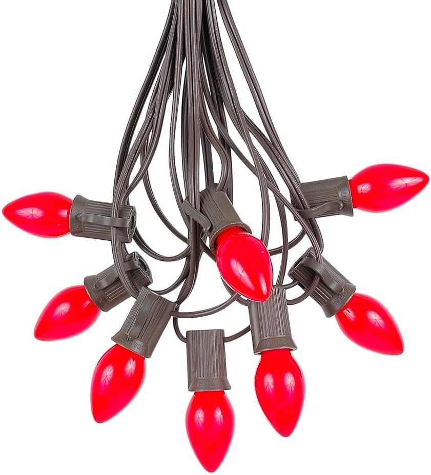 Novelty Lights C7 Purple Ceramic Christmas Lights Set - Indoor/Outdoor Christmas Light String – Opaque Christmas Bulbs – Outdoor String Lights - Brown Wire - 25 Foot
