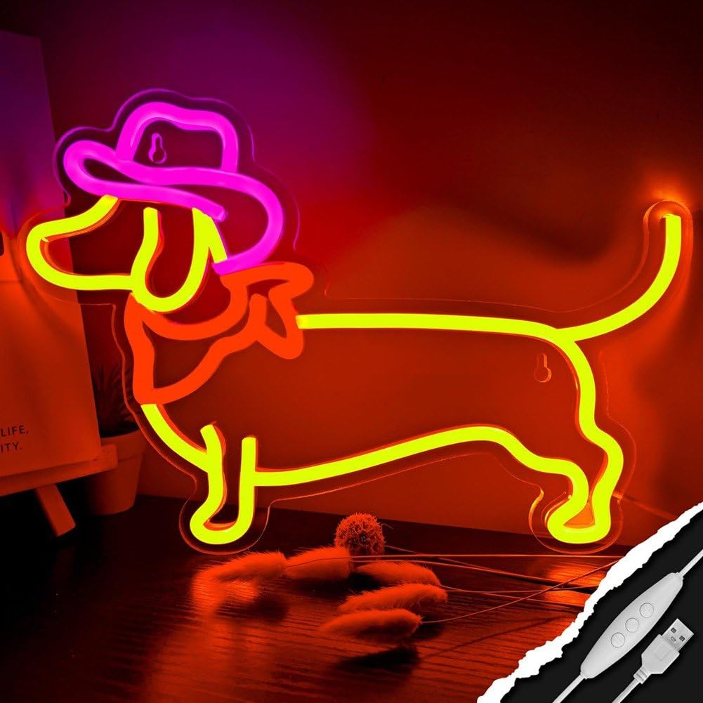 Weihnachts-neonreklame, Dackel-neonreklame, Süßer Dackel Weihnachtsmütze, Dimmbare Led-leuchtreklame Hundemotiv Für Schlafzimmer, Kinderzimmer, Zuhause, Party