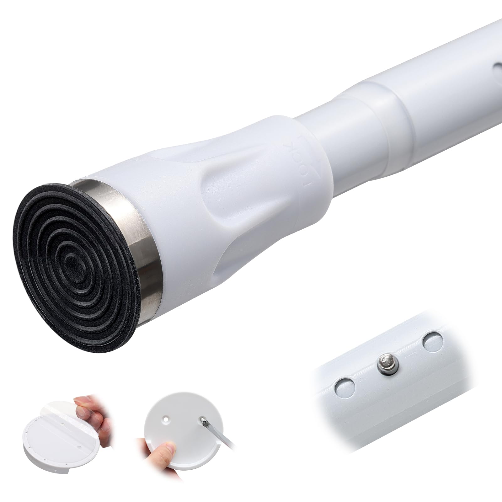 White Tension Curtian rod no drill, 42 to 115 inch Adjustable Heavy Duty black shower curtain rod for Windows bathroom Closet