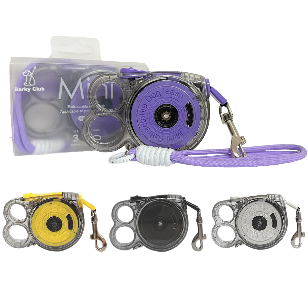 Mini Retractable Dog Lead – 3M Reflective Flat Tape, Pocket-Size Leash for Small Dogs under 5KG, Lightweight 104g, One-Touch Lock System (Purple with hand strap)